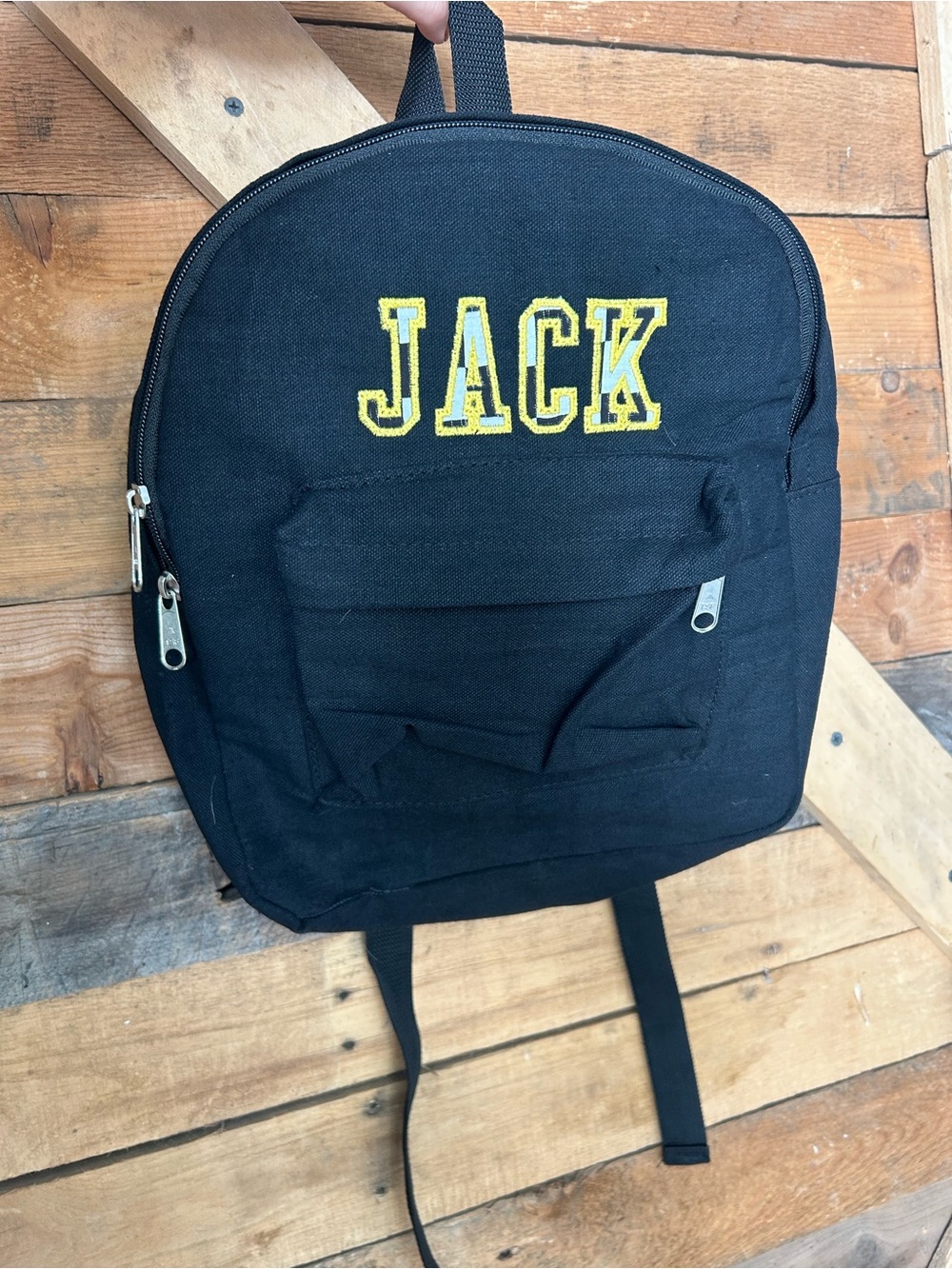 Black 'JACK' Embroidered Canvas Backpack for Men